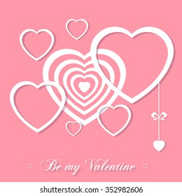 Vector illustration. Banner for design poster or invite Valentine's Day with hearts and title isolated on pink background