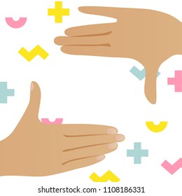 Vector illustration, banner design with space for text and two hands in a cartoon style.