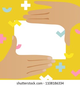Vector illustration, banner design with space for text and two hands in a cartoon style.