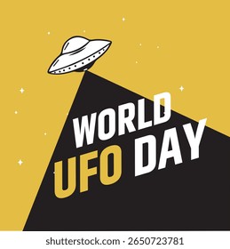 Design de banner de ilustração vetorial do Dia Mundial do OVNIs, em fundo amarelo e preto.