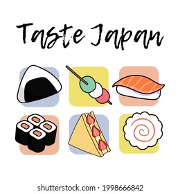 Vector illustration banner of different traditional and modern Japanese food and sweets