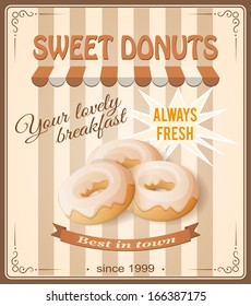 vector illustration banner with donuts on the vintage background- eps10