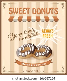 vector illustration banner  with donuts on the vintage background- eps10