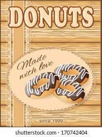 vector illustration banner with donuts on the wood background- eps10