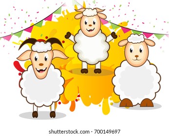 Vector illustration of a Banner for Eid-al-adha festival background with sheep.