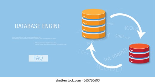 Vector illustration banner. Flat background. Database, server, information transfer. Global storage.