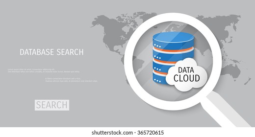 Vector illustration banner. Flat background. Database, server, information transfer. Global storage.