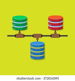 Vector illustration banner - Flat background - Database - server - information transfer - Global storage