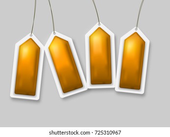Vector illustration of banner, gold price tag, and text label. Christmas decoration.