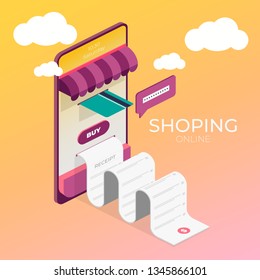 Vector illustration banner. Grocery store. Food icon.Online Promotion concept. Supermarket illustration. Phone icon vector.