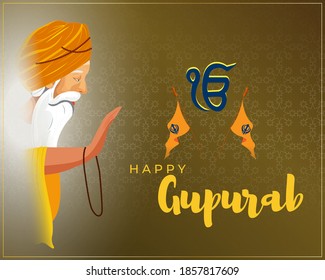 Vector illustration banner of Guru Nanak Jayanti, Gurpurab, religious festival of Sikh with holy symbol and flag