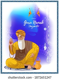 Vector illustration banner of Guru Nanak Jayanti, Gurpurab, religious festival of Sikh with holy symbol and flag