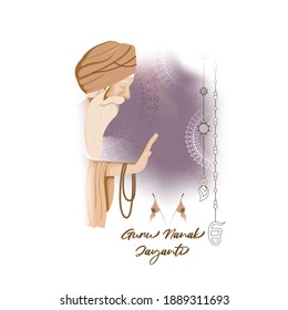Vector illustration banner of Guru Nanak Jayanti, Gurpurab, religious festival of Sikh with holy symbol and flag