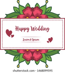 Vector illustration banner happy day with pattern art green leafy flower frame