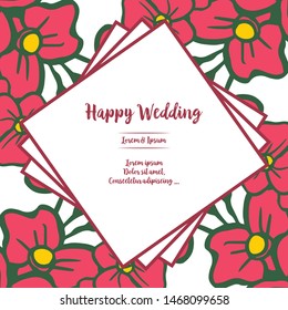 Vector illustration banner happy day with pattern art green leafy flower frame