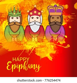 Vector illustration of a Banner for Happy Epiphany with Three Magic Kings.