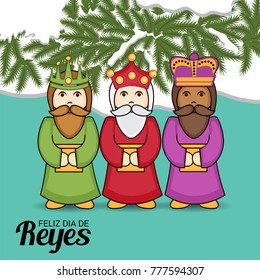 Vector illustration of a Banner for Happy Epiphany written in Spanish with three magic kings.