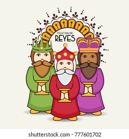 Vector illustration of a Banner for Happy Epiphany written in Spanish with Three Magic Kings.