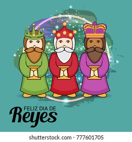 Vector illustration of a Banner for Happy Epiphany written in Spanish with Three Magic Kings.