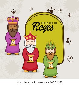 Vector illustration of a Banner for  Happy Epiphany written in Spanish with three magic kings.