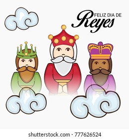Vector illustration of a Banner for Happy Epiphany written in Spanish with three magic kings.