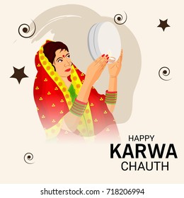 Vector illustration of a Banner for Happy Karwa Chauth.