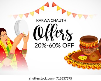 Vector illustration of a Banner for Happy Karwa Chauth.