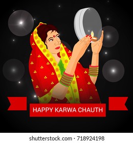 Vector illustration of a Banner for Happy Karwa Chauth.