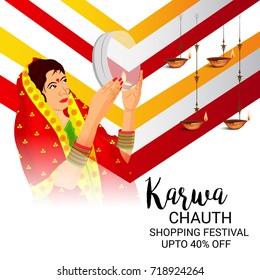 Vector illustration of a Banner for Happy Karwa Chauth.