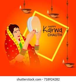Vector illustration of a Banner for Happy Karwa Chauth.