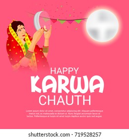 Vector illustration of a Banner for Happy Karwa Chauth.