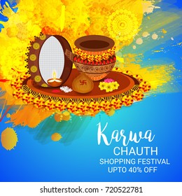 Vector illustration of a Banner for Happy Karwa Chauth.
