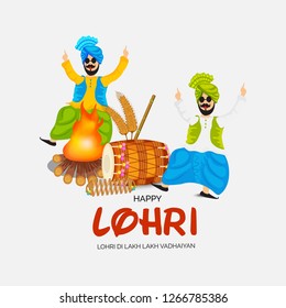 Vector illustration of a banner for Happy Lohri With Punjabi Message Lohri di lakh lakh vadhaiyan meaning Happy wishes for Happy Lohri.