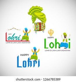 Vector illustration of a banner for Happy Lohri With Punjabi Message Lohri di lakh lakh vadhaiyan meaning Happy wishes for Happy Lohri.