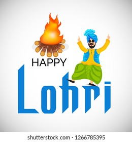 Vector illustration of a banner for Happy Lohri With Punjabi Message Lohri di lakh lakh vadhaiyan meaning Happy wishes for Happy Lohri.