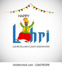 Vector illustration of a banner for Happy Lohri With Punjabi Message Lohri di lakh lakh vadhaiyan meaning Happy wishes for Happy Lohri.