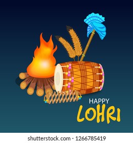 Vector illustration of a banner for Happy Lohri With Punjabi Message Lohri di lakh lakh vadhaiyan meaning Happy wishes for Happy Lohri.