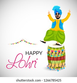 Vector illustration of a banner for Happy Lohri With Punjabi Message Lohri di lakh lakh vadhaiyan meaning Happy wishes for Happy Lohri.