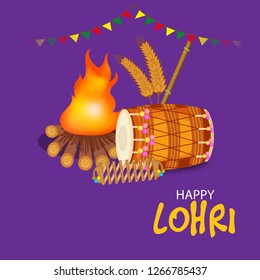 Vector illustration of a banner for Happy Lohri With Punjabi Message Lohri di lakh lakh vadhaiyan meaning Happy wishes for Happy Lohri.