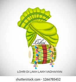 Vector illustration of a banner for Happy Lohri With Punjabi Message Lohri di lakh lakh vadhaiyan meaning Happy wishes for Happy Lohri.