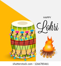 Vector illustration of a banner for Happy Lohri With Punjabi Message Lohri di lakh lakh vadhaiyan meaning Happy wishes for Happy Lohri.