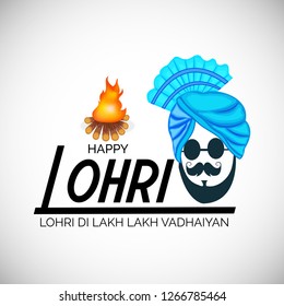 Vector illustration of a banner for Happy Lohri With Punjabi Message Lohri di lakh lakh vadhaiyan meaning Happy wishes for Happy Lohri.