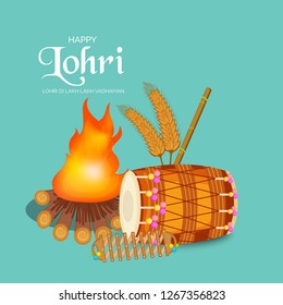 Vector illustration of a banner for Happy Lohri With Punjabi Message Lohri di lakh lakh vadhaiyan meaning Happy wishes for Happy Lohri.