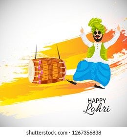 Vector illustration of a banner for Happy Lohri With Punjabi Message Lohri di lakh lakh vadhaiyan meaning Happy wishes for Happy Lohri.