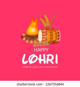 Vector illustration of a banner for Happy Lohri With Punjabi Message Lohri di lakh lakh vadhaiyan meaning Happy wishes for Happy Lohri.
