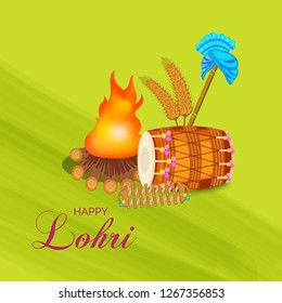 Vector illustration of a banner for Happy Lohri With Punjabi Message Lohri di lakh lakh vadhaiyan meaning Happy wishes for Happy Lohri.