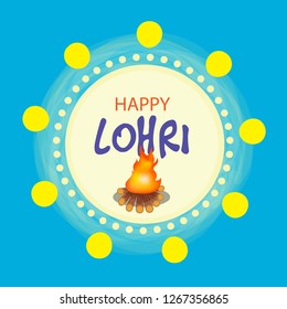 Vector illustration of a banner for Happy Lohri With Punjabi Message Lohri di lakh lakh vadhaiyan meaning Happy wishes for Happy Lohri.