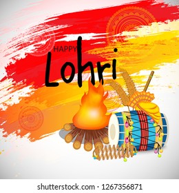 Vector illustration of a banner for Happy Lohri With Punjabi Message Lohri di lakh lakh vadhaiyan meaning Happy wishes for Happy Lohri.