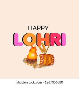 Vector illustration of a banner for Happy Lohri With Punjabi Message Lohri di lakh lakh vadhaiyan meaning Happy wishes for Happy Lohri.