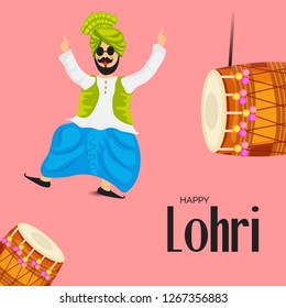 Vector illustration of a banner for Happy Lohri With Punjabi Message Lohri di lakh lakh vadhaiyan meaning Happy wishes for Happy Lohri.